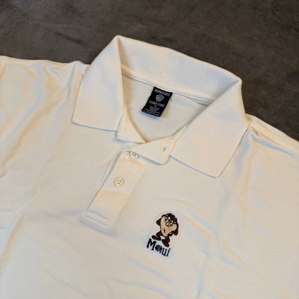 Warner Bros Studio Store Taz Maui Polo Shirt Mens Medium White Vintage 1998